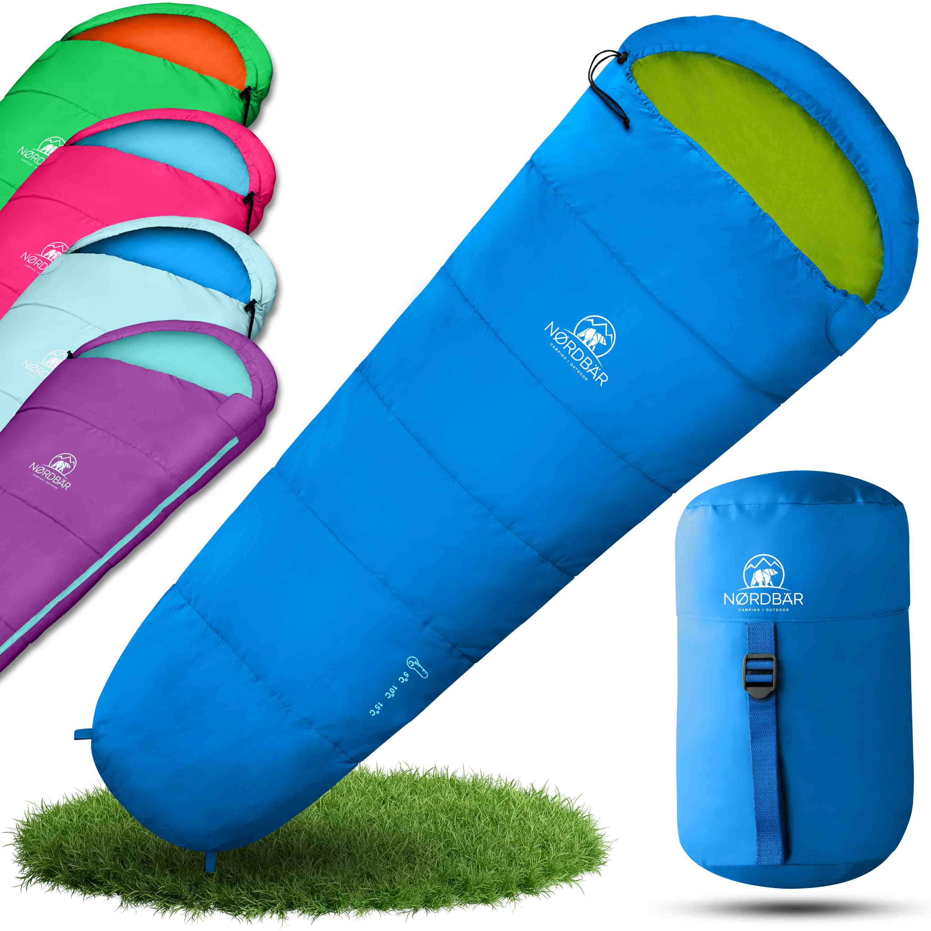 schlafsack für 10 jährige Camping Kinderschlafsack + Kissenfach, warmes Baumwoll-Innenfutter – NORDBÄR