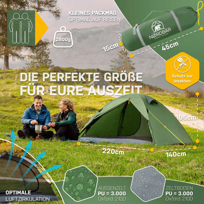 leichtes 1 2 personen zelt 1-2 Personen Camping Zelt, Ultraleicht, Kleines Packmaß, Wetterfest – NORDBÄR