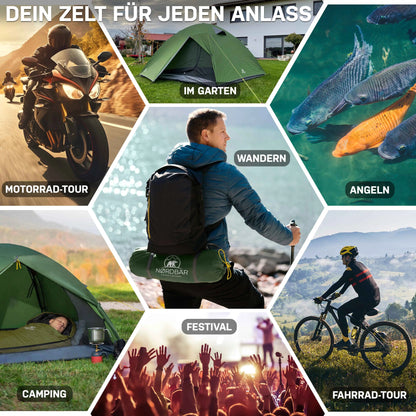 campingzelt für fahrrad 1-2 Personen Camping Zelt, Ultraleicht, Kleines Packmaß, Wetterfest – NORDBÄR