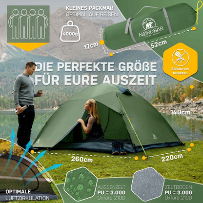 4 mann zelt leicht 3-4 Personen Camping Zelt, Ultraleicht, Kleines Packmaß, Wetterfest – NORDBÄR